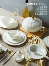 Barondy Bowl suit Home Oue-style Jingdezhen Ceramic Bowls Phnom Penh Bone Porcelain High-end Cutlery Dishes