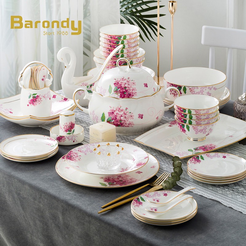 Barondy light and luxurious town cutlery Chinese bone porcelain bowls tray bowls chopsticks Home Phnom Penh Dish Suit Gifts