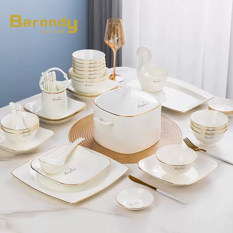 Набор блюд из легкой роскоши домашняя керамика Jingdezhen костяная фарфоровая посуда 2024 новый высокий уровень предметы для новоселья тарелки блюда палочки