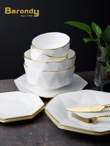 Barondy Jingdezhen bone porcelain bowls Dish Suit Eu Style Bowls Dish Home Light Lavish High-end Wedding Gift Suits