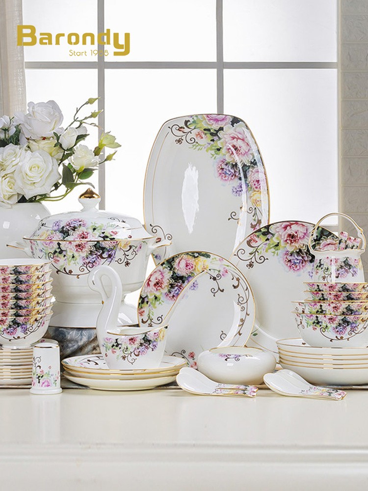 Barony light lavish style sketching bowl Dish Suit Home Ceramic Bone China Porcelain Plate Bowl Cutlery Set Bowl tray