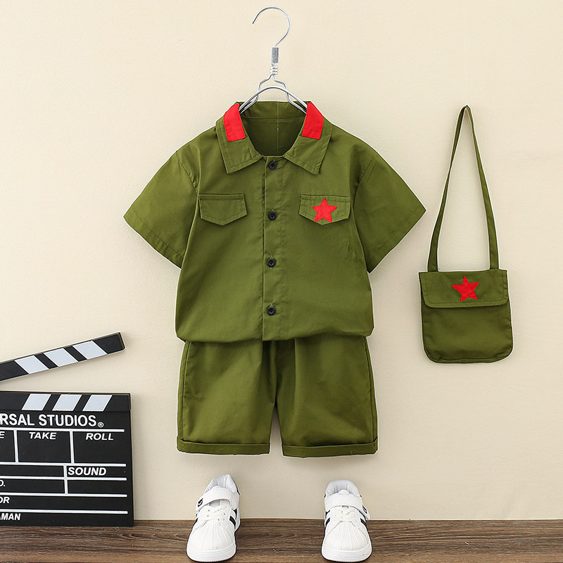Little Red Army clothes, children's uniform, Eighth Route Army, New Fourth Army guard clothing suit, red star shining six one performance costume