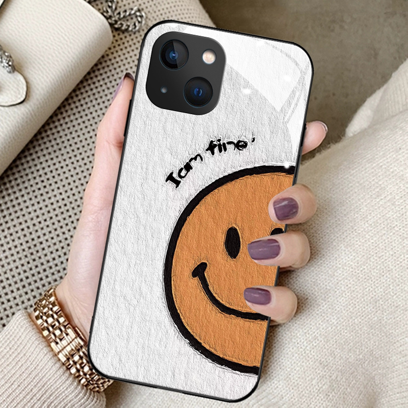 Oil Painting Half-Smiley Face Suitable for iPhone 13 Phone Case iPhone 12 Pro Max Girl Style 11 New Model XS Tempered Glass 17 Protective Case 14 Anti-Drop Mini Full Coverage 15 High-End Se2 Simple 16