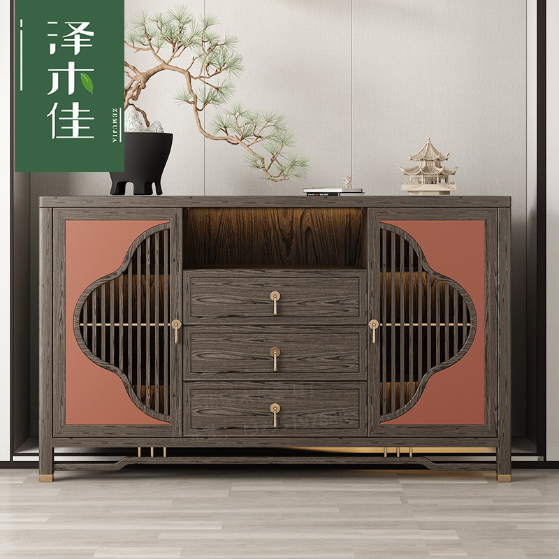 New Chinese style solid wood sideboard living room storage cabinet hall locker modern minimalist wall side cabinet home dining room cabinet