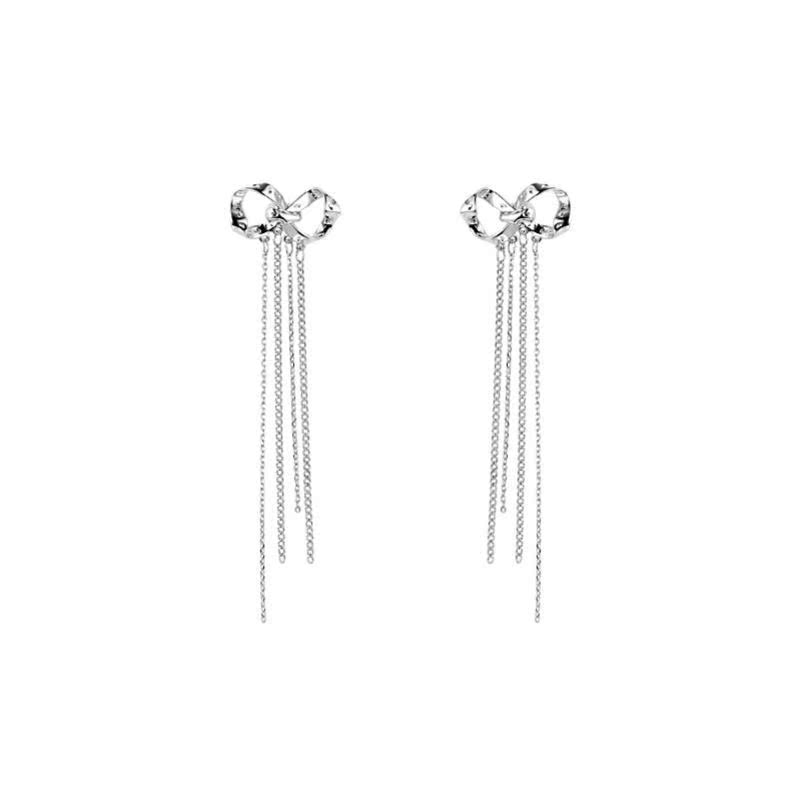 Yang Chaoyue same style bow earrings 2021 new trendy temperament tassel long version earrings female ear clip ear pin
