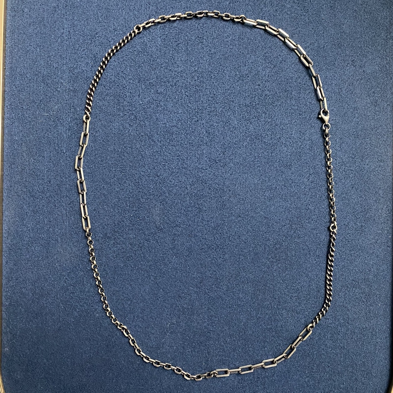 Vintage Sterling Silver Necklace Handmade Mixed Splicing Silver Chain Paperclip Cross Cuban O-Link Combination Set Chain 3mm