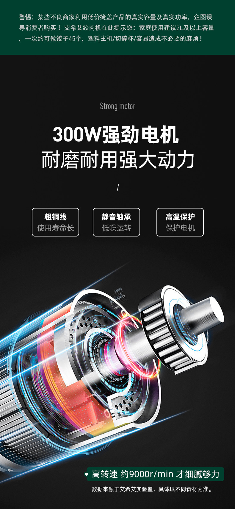 艾希艾 2L大容量 双档多功能电动绞肉机 图6