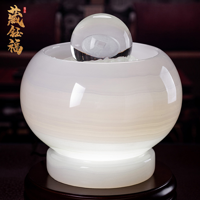Zangyu Fu Jade Feng Shui Ball with Flowing Water for Wealth, Living Room Entrance Decoration, Shop Opening, New Home, Housewarming Gift, Ornament