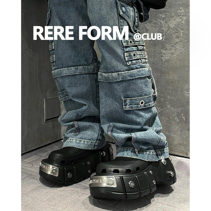 【Rere Form】Paris Crocs Baotou Half Drag Women's Metal Rivets ins Heightened Thick-Soled Men's Sandals and Slippers