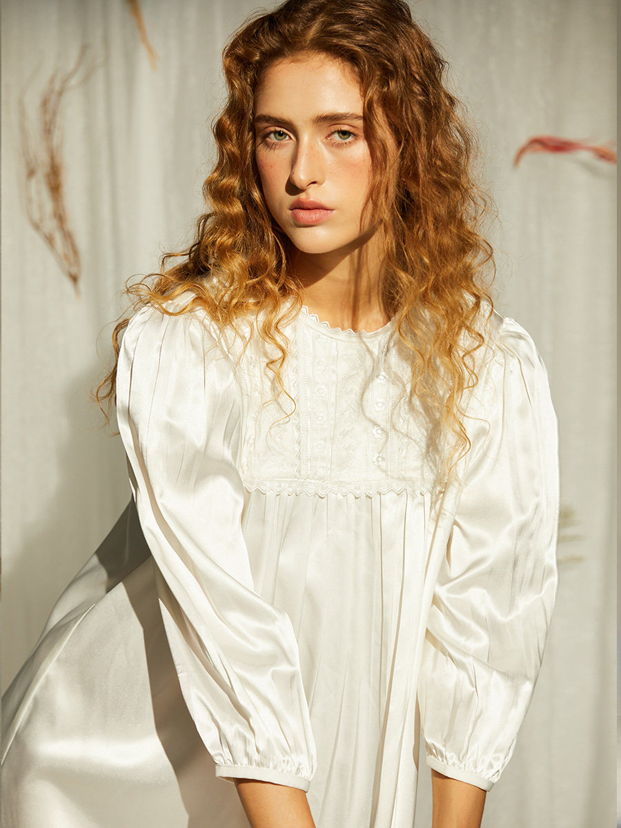 Keytomoon【Mulberry Silk】Nightgown for Women Summer 2026 New Long-Sleeve Luxurious Silk Homewear Pajamas