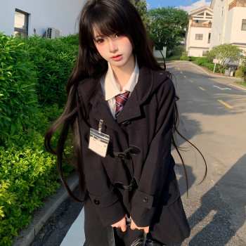 Jk horn button coat winter thickened woolen coat for women