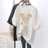 Длинная футболка с коротким рукавом, хлопковая белая цветная летняя одежда, средней длины, оверсайз, в корейском стиле, большой размер