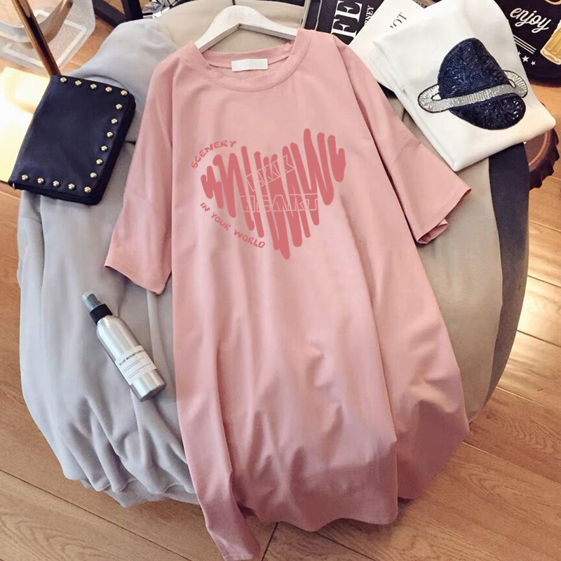 2025 New Pure Cotton Short-Sleeved T-Shirt Women's Top Mid-Length Arm-Covering Over-The-Knee T-Shirt Dress Loose Plus Size Dress