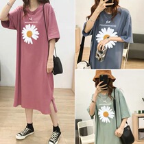 Pure cotton short-sleeved dress long dress summer dress long top t-shirt large size fat mm Korean version loose 2021 new