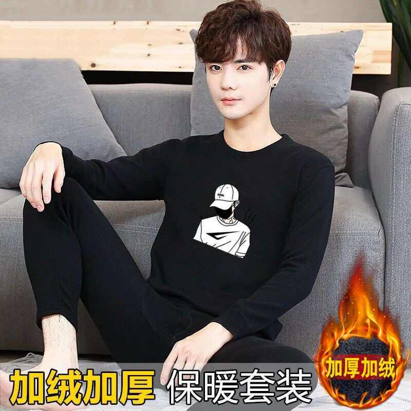Junior high school students character printed autumn clothes sanitary pants men's inner wear suit plus velvet heating clothes high school students sanitary clothes sanitary pants
