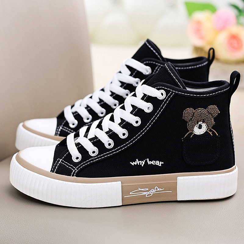 Pocket Bear Canvas Shoes for Women, High-Top, 2026 Spring New Style, Student Fashion Versatile Sports Sneakers, Women's Board Shoes