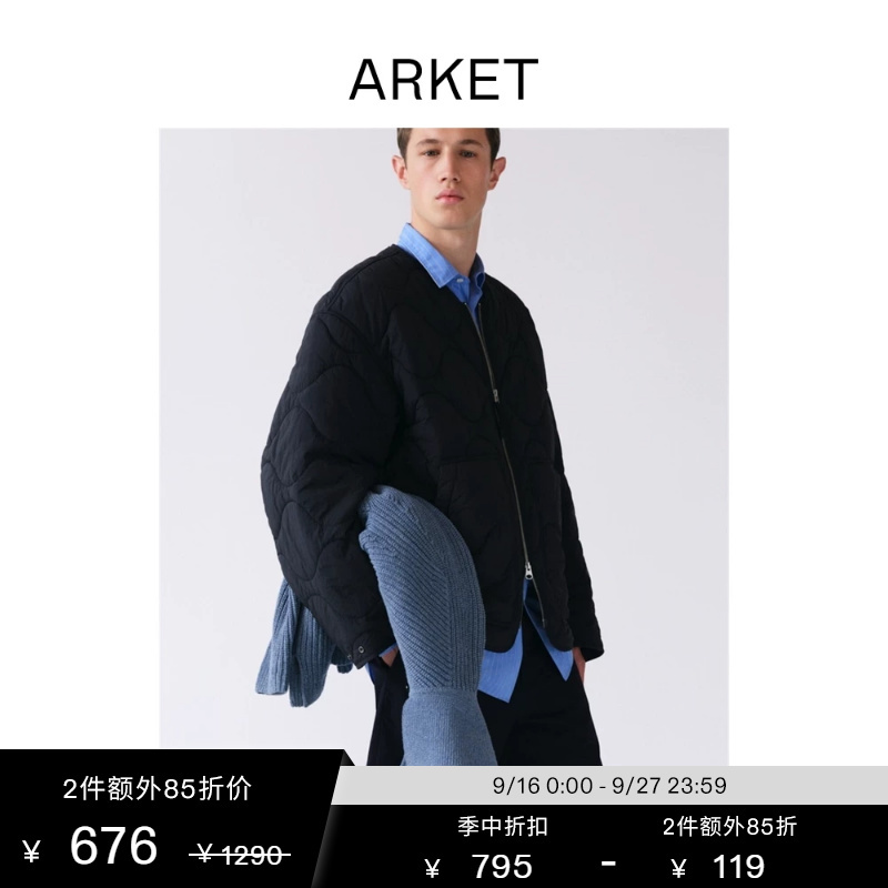 Arket Men's Lightweight V-Neck Quilted Jacket Dark Blue Spring and Autumn Style 1319225001 Arket Men's Lightweight V-Neck Quilted Jacket Dark Blue Spring and Autumn Style 1319225001