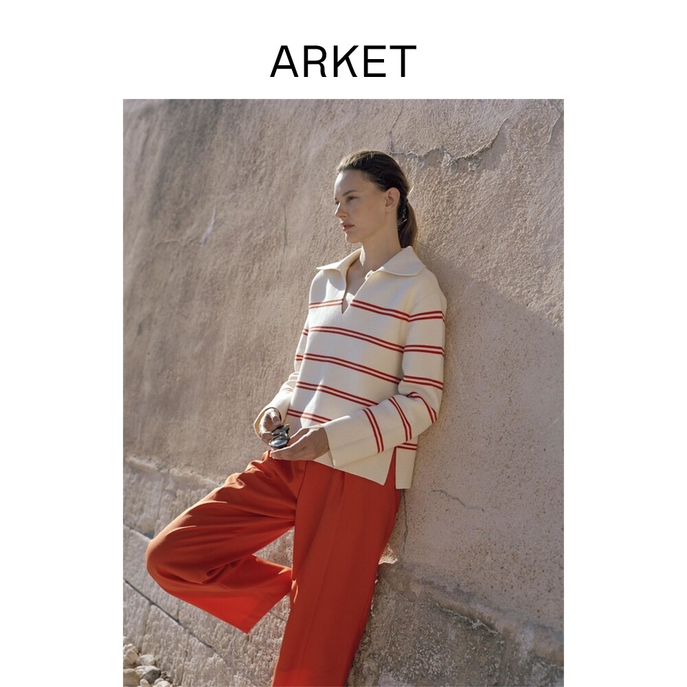 ARKET women's dress pure cotton navy wind stripe V collar long sleeve knitwear 2022 spring new 1015871004