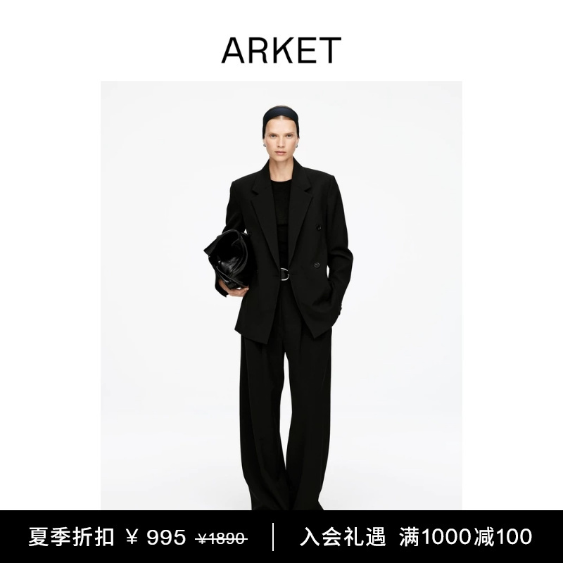 Arket Women's Wool Blend Casual Double-Breasted Blazer Black 1306503001 Arket Women's Wool Blend Casual Double-Breasted Blazer Black 1306503001