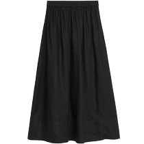 ARKET Womens Linen Elastic Waist Skirt A-Line Skirt Black 2024 Summer New Style 1231176001