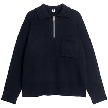 ARKET Mens Wool Half-Zip Knitted Sweater Dark Blue 2024 Autumn Classic 1004114004