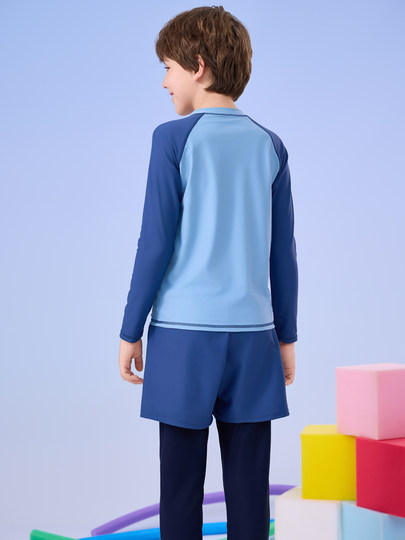 Children's Swimwear for Boys 2025 New Style, Sun-Protective Two-Piece Long-Sleeve and Long-Pants Set for Older Children, Suitable for Middle School Students, Hot Springs and Swimming
