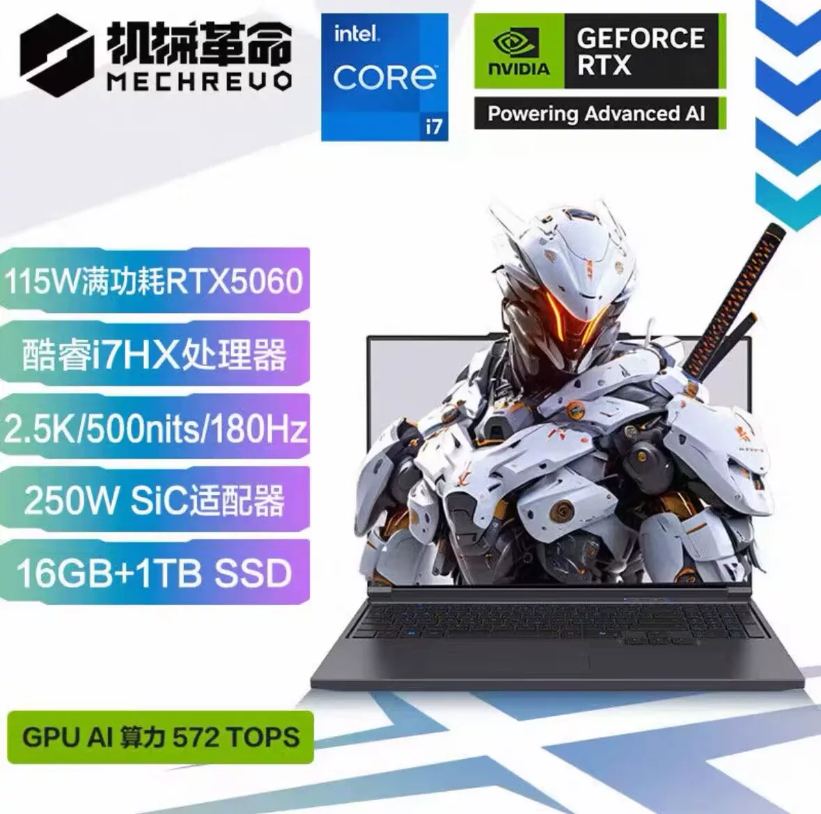 Ноутбук Mechrevo 70 (RTX 5060) — 2.5K 180 Гц, 1 ТБ SSD, конфигурируемая 16/32 ГБ ОЗУ