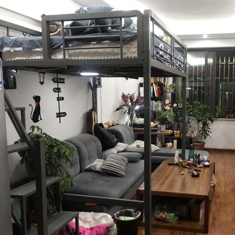 Nordic Iron Art High Rack Bed Double Iron Frame Bed Modern Small Family Upper Floor Empty Bunk Bed Multifunction Apartment Loft-Taobao