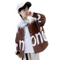 Boys shirts long-sleeved spring and autumn 2024 autumn new medium and large childrens shirts boys Korean style tops trendy