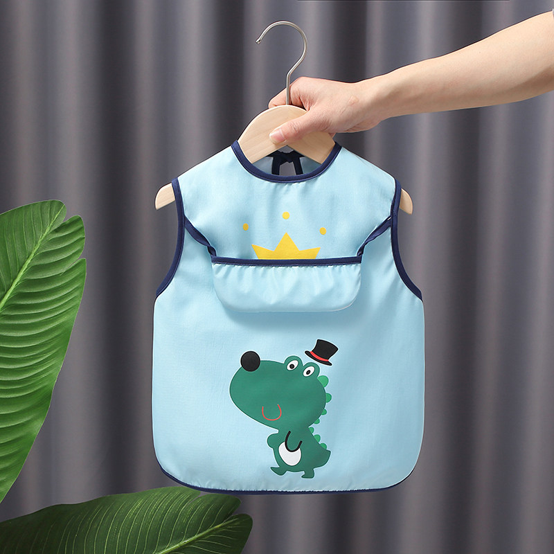 Baby eating gown waterproof anti-dirty baby bib anti-wearing rice pocket children wear apron spring and summer sleeveless protective clothing
