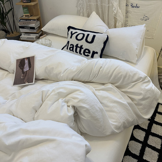 酒店宾馆床单四件套民宿床上用品白色被套水洗棉纯白色单人三件套