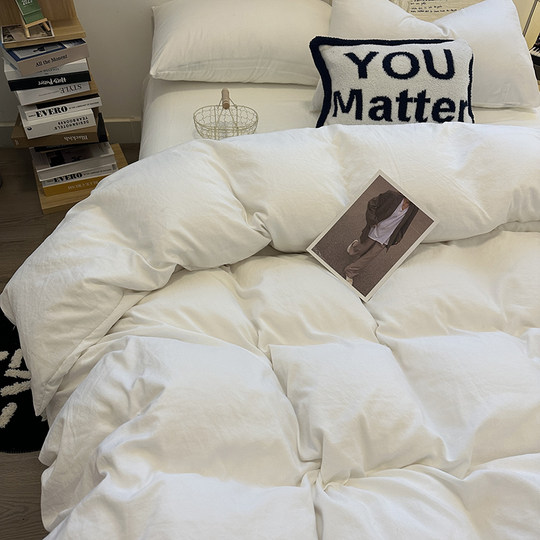 酒店宾馆床单四件套民宿床上用品白色被套水洗棉纯白色单人三件套