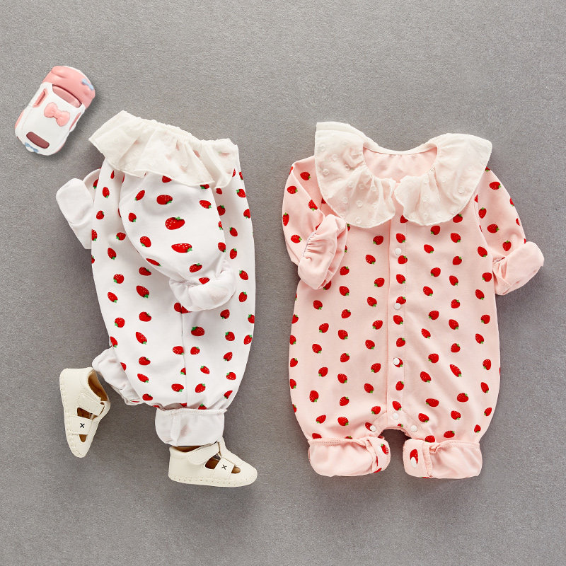 Net red baby jumpsuit spring and autumn suit girl baby autumn clothes cute princess ha clothes hundred days newborn go out