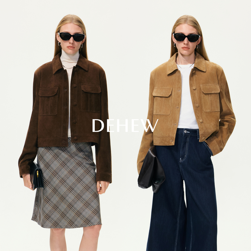Dehew/Butterfly River Imported Suede Sheepskin Ys*L Double Version Cool Retro Relaxed Lapel Patch Pocket Genuine Leather Jacket Dehew/Butterfly River Imported Suede Sheepskin Ys*L Double Version Cool Retro Relaxed Lapel Patch Pocket Genuine Leather Jacket