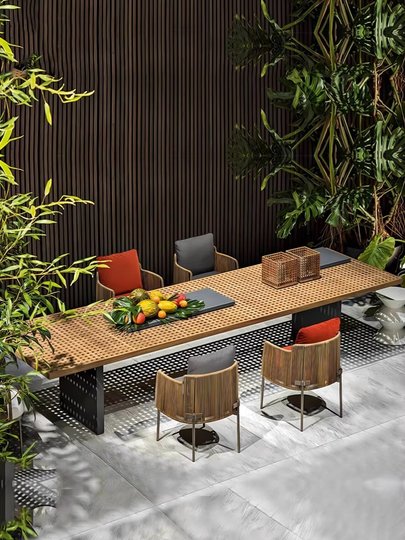 Уличные столы и стулья, дизайнерские обеденные стулья из тика в скандинавском стиле, садовая мебель для отелей и вилл, уличные стулья из ротанга для балкона