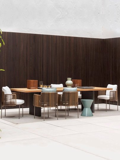 Уличные столы и стулья, дизайнерские обеденные стулья из тика в скандинавском стиле, садовая мебель для отелей и вилл, уличные стулья из ротанга для балкона