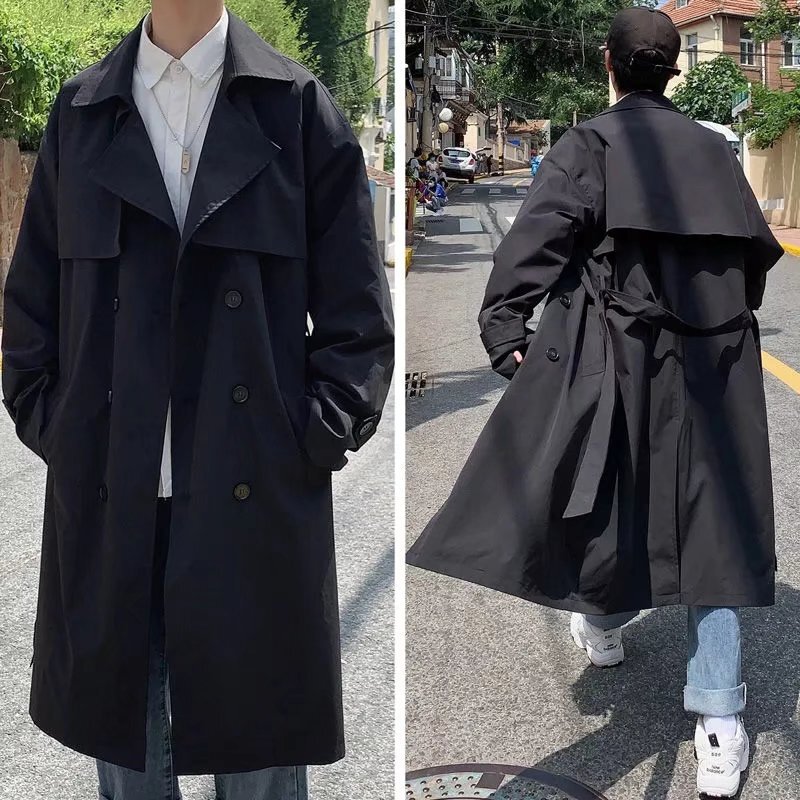 American-Style Over-The-Knee Trench Coat for Men, Autumn and Winter, British Style, Korean Version, High-End, Versatile, Mid-Length Casual Coat