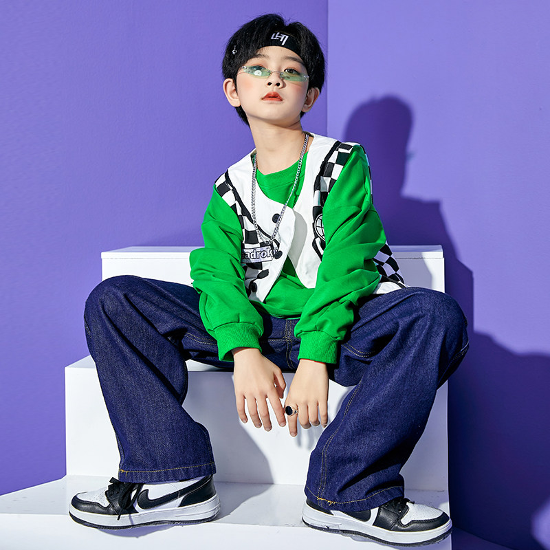 Children's hip-hop suit boys long-sleeved thick cotton T children's autumn and winter hip-hop clothing girls performance clothing tide clothing tide brand