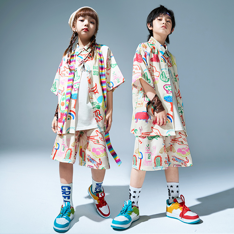 Children's Street Dance Tide Suits Summer Less Kids Hip Hop Cool Boy Hiphop Handsome Suit Girl Jazz Dance Out-Taobao