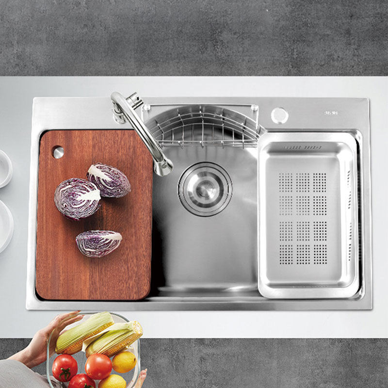 Kitchen 304 stainless steel singlet household Japanese multi - function dishwasher tank large bench wash pool