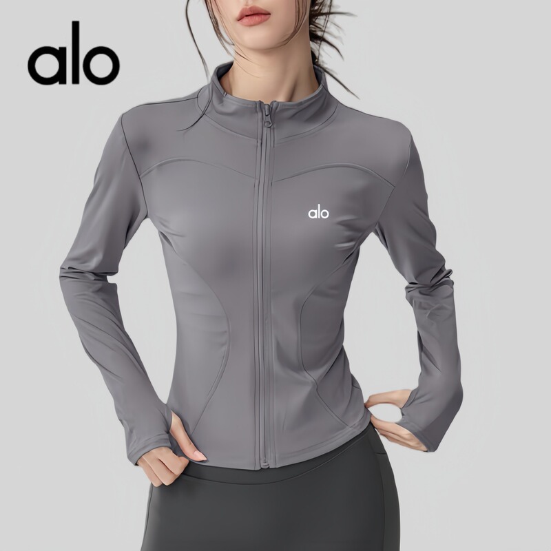 Aio New Yoga Jacket with Stand Collar, Quick-Drying Outdoor Sports Fitness Top, Pilates Training Slim-Fit Long Sleeve