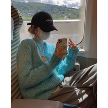 White water women mohair sweater womens 2020 new spring and autumn loose lazy wind thickened blue pullover