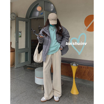White water women white high-waisted straight pants womens spring and autumn thickened outside wear loose hanging thin wild trousers
