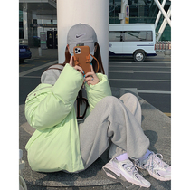 White water womens high waist drawstring leg pants womens spring and autumn new Korean version loose thin wild thickened gray trousers