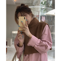 White water womens high-neck knitted vest vest womens spring and autumn new Korean temperament waistcoat short pullover