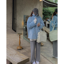 White water women gray high-waisted wide-leg pants Womens autumn and winter thickened loose thin wild hanging sense mopping long pants