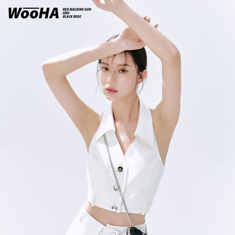 WooHa Wuha original summer new lapel sleeveless suit vest female personality simple sweet and cool backless top