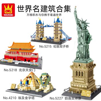 Wange World Famous Landmark Building Model China Yellow Crane Tower Building Blocks Eiffel Tower Small Particle Assembly
