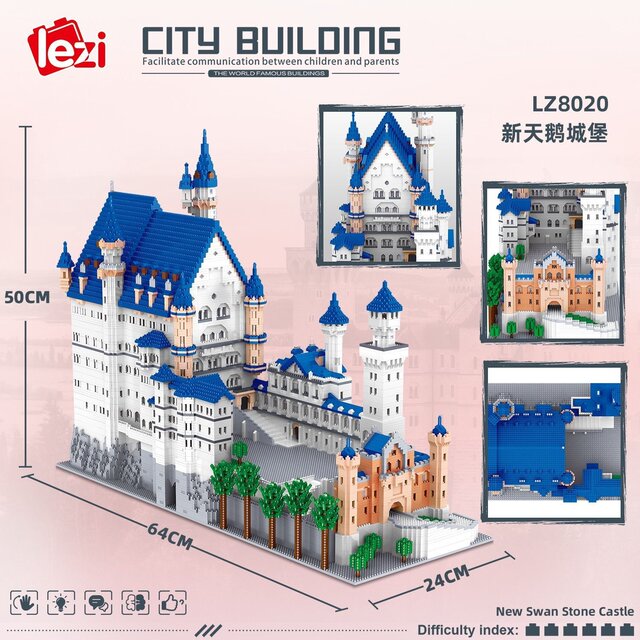 Lz8020 Zhegao Giant New Swan Lake Castle Building Blocks 2025 New Model Level 10 Hell Difficulty Toy