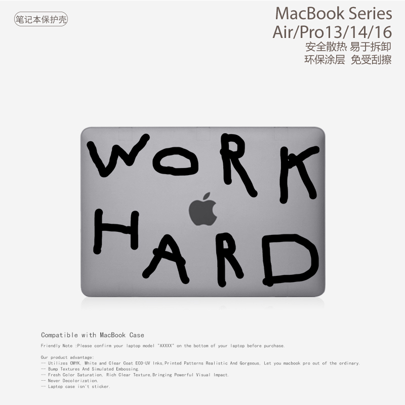 Hard Work Work Simple and Unique Letter Design Men's M5 Protective Case Suitable for Apple MacBook Neo Laptop Protective Shell M5Air13 Pro14 16.2inch Pro13